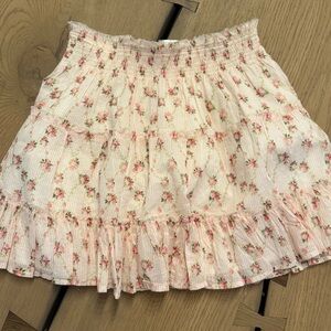 LoveShackFancy Floral A-Line Skirt - Cream and Pink rose buds